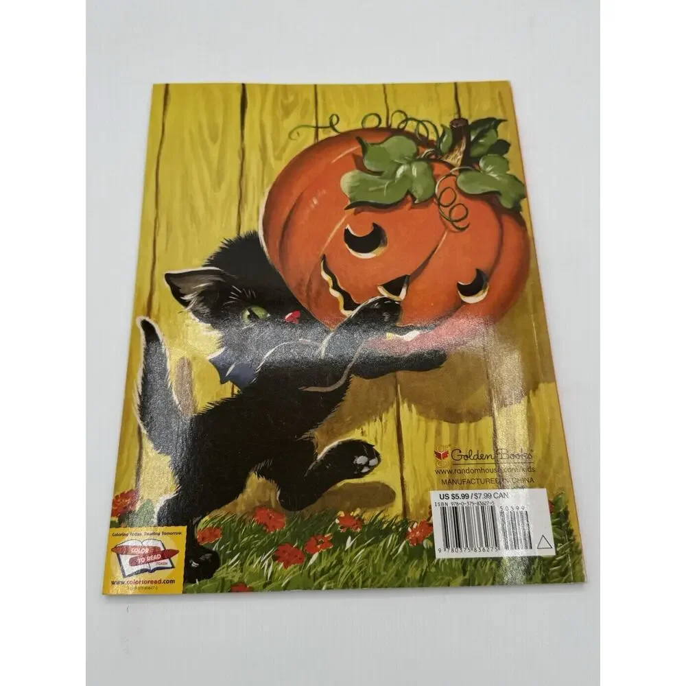 Golden Books Halloween Coloring Book Black Cat Pumpkin Fuzzy Velvet Cover